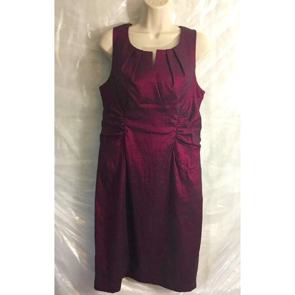 Andre Oliver Dress Women 14 Plum Sleeveless Ruched Sheath Cocktail Party Holiday